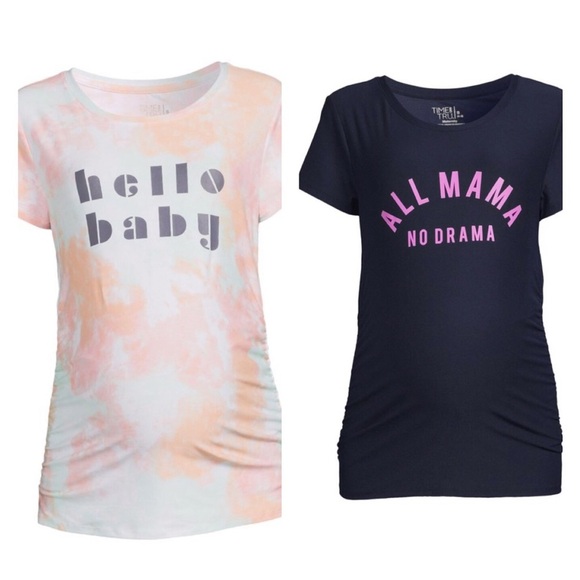 2pk maternity black & tie dye shirred Hello Baby & All Mama No drama tshirt tops - Picture 1 of 14